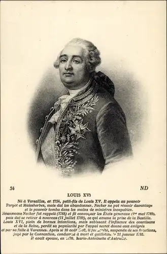 Ak Louis XVI, König von Frankreich, Portrait