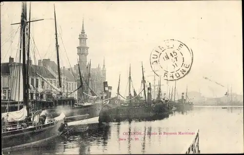 Ak Oostende Ostende Westflandern, Bassin et Bureaux Maritimes, Schiffe, Turm