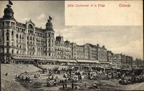 Ak Oostende Ostende Westflandern, Hotel Continental et la Plage, Strandszene