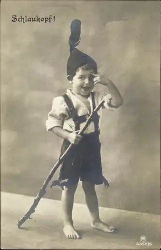 Ak Schlaukopf, Junge in bayrischer Tracht, Lederhose