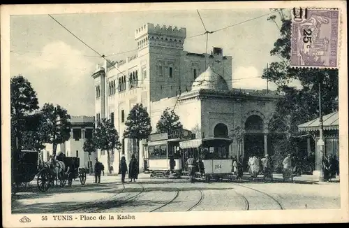 Ak Tunis Tunesien, Place de la Kasbah, Straßenbahn