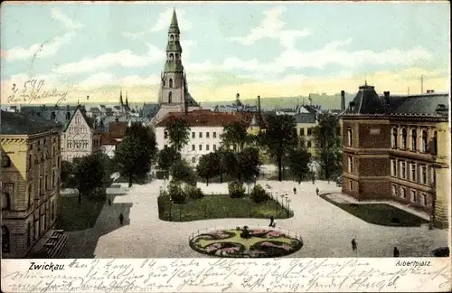 Ak Zwickau in Sachsen, Albertplatz, Grünanlage