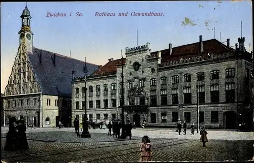 Ak Zwickau in Sachsen, Rathaus und Gewandhaus