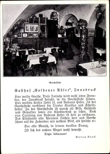 Ak Innsbruck in Tirol, Gasthof Goldener Adler, Innenansicht, Herzog Friedrich Straße