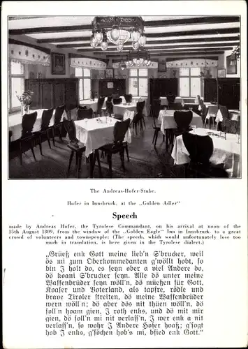 Ak Innsbruck in Tirol, Gasthof Goldener Adler, Innenansicht, Herzog Friedrich Straße, Speech