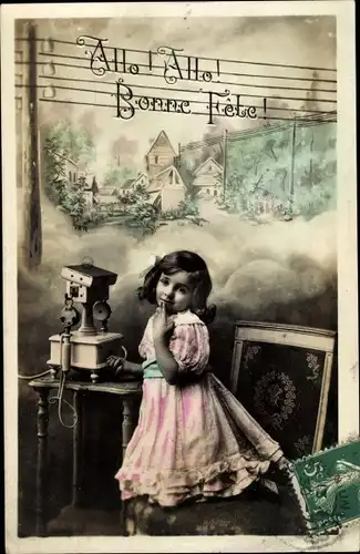 Ak Allo, Allo! Bonne Fete, Glückwunsch, Mädchen am Telefon