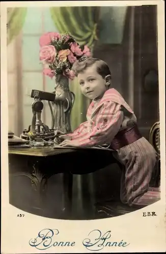 Ak Bonne Année, Glückwunsch Neujahr, Kind am Telefon