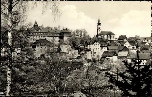 Ak Hartenstein im Erzgebirge Sachsen, Panorama vom Ort, Paul Flemming Schule, Kirche