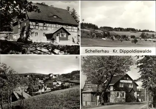 Ak Schellerhau Altenberg im Erzgebirge, Konsum-Gaststätte Imbiss, Oberer Gasthof, Panorama