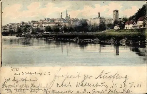 Ak Waldenburg in Sachsen, Ortsansicht vom Wasser aus