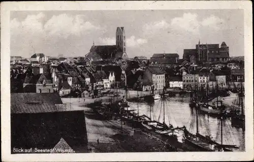 Ak Hansestadt Wismar, Hafen, Schiffe, Kirchen