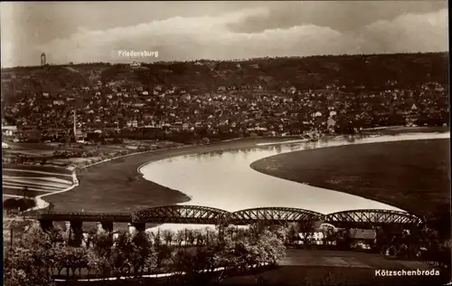 Ak Kötzschenbroda Radebeul in Sachsen, Panorama, Brücke, Friedensburg