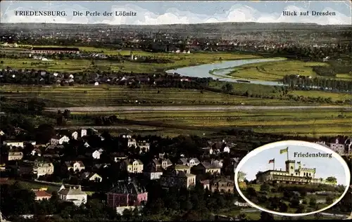 Ak Lössnitz Lößnitz Radebeul Sachsen, Friedensburg, Blick auf Dresden