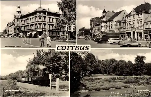 Ak Cottbus in der Niederlausitz, Spremberger Straße, Blechenpark, Altmarkt, Pioniereisenbahn