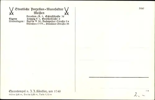 Ak Meißen an der Elbe, Staatliche Porzellanmanufaktur, Ehrentempel v. J. J. Kaendler, um 1748