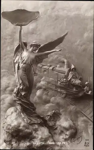 Ak Plastik, Die Zeit, Engel, Eisenbahn