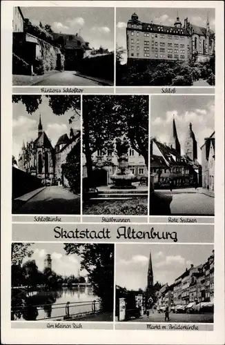 Ak Altenburg in Thüringen, Schloss, Am kleinen Teich, Markt mit Brüderkirche