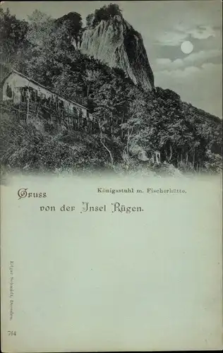 Mondschein Ak Stubbenkammer Sassnitz auf Rügen, Königsstuhl mit Fischerhütte