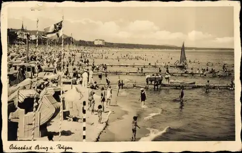 Ak Seebad Binz auf Rügen, Strandleben, Strandkörbe, Badegäste