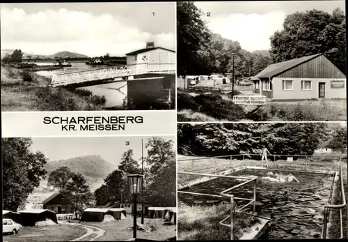 Ak Scharfenberg Klipphausen in Sachsen, Dampferanlegestelle, Campingplatz Rehbocktal, Bad