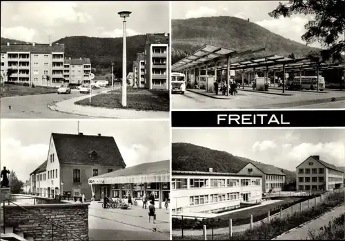 Ak Freital in Sachsen, Waldblick, Busbahnhof, HO Kaufhalle, Thälmann Oberschule