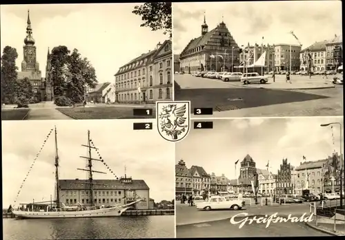 Ak Hansestadt Greifswald, Rubenow-Platz, Segelschulschiff Wilhelm Pieck, Platz der Freundschaft