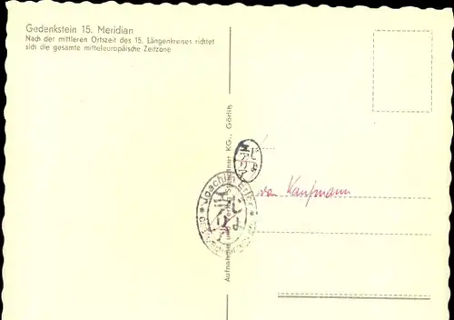 Ak Görlitz in der Lausitz, Gedenkstein 15. Meridian