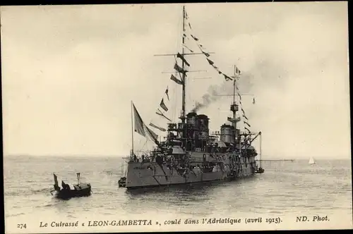 Ak Französisches Kriegsschiff, Le Cuirasse Leon Gambetta