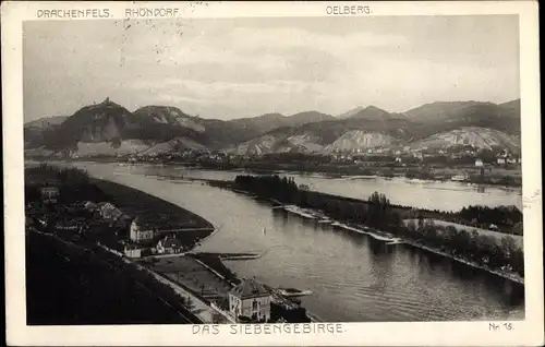 Ak Rhöndorf Bad Honnef am Rhein, Blick auf Drachenfels und Oelberg, Das Siebengebirge