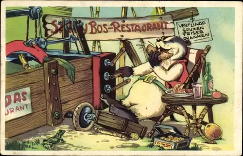 Ak Vermenschlichter Dachs, Doremias Das, Bos Restaurant