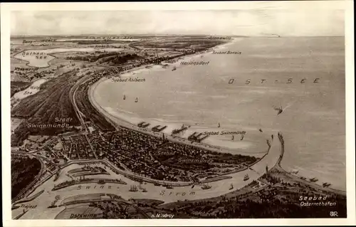 Landkarten Ak Chorzelin Osternothafen Świnoujście Swinemünde Pommern, Orte, Strand, Meer