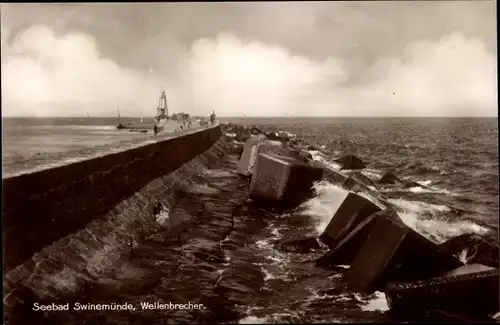 Ak Świnoujście Swinemünde Pommern, Wellenbrecher