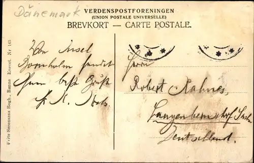 Ak Allinge Sandvig Bornholm Dänemark, Blick auf den Ort, Hafen, Schiffe