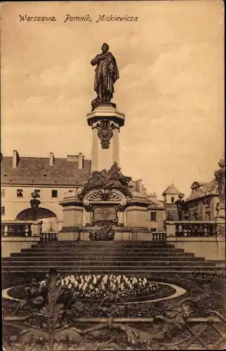 Ak Warszawa Warschau Polen, Pomnik Mickiewicza, Mickiewicz-Denkmal