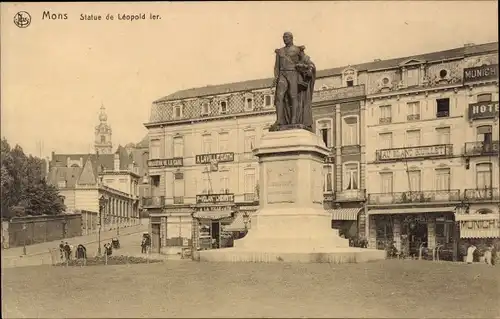 Ak Mons Wallonien Hennegau, Statue de Lépold ler