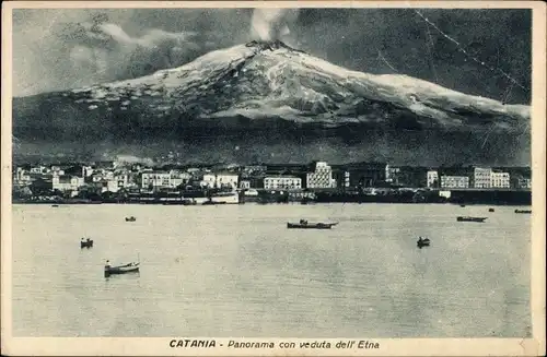 Ak Catania Sicilia, Panorama con veduta delf Etna