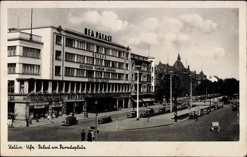 Ak Szczecin Stettin Pommern, Ufa-Palast am Paradeplatz