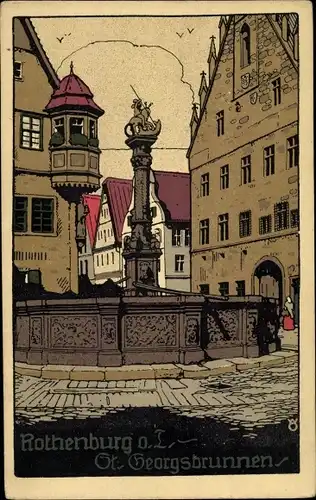 Steindruck Ak Rothenburg ob der Tauber Mittelfranken, St. Georgsbrunnen