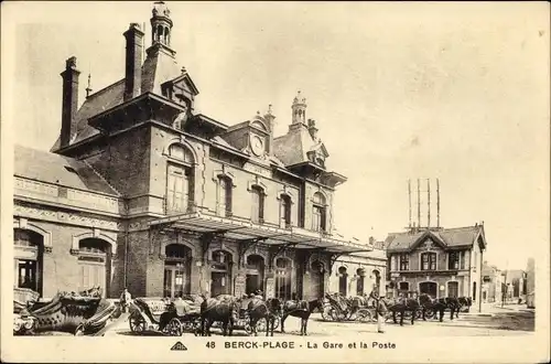 Ak Berck Plage Pas de Calais, La Gare et la Poste