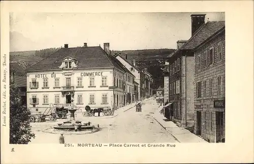 Ak Morteau Doubs, Place Carnot et Grande Rue, Hotel du Commerce