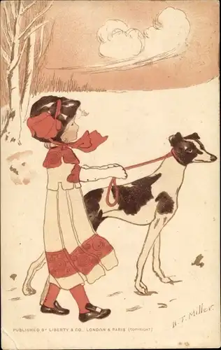 Künstler Ak Miller, H. T., Mädchen mit Hund