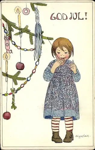 Künstler Ak Kock, S., Glückwunsch Weihnachten, Mädchen isst Lebkuchen vom Weihnachtsbaum