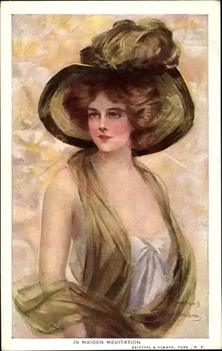 Künstler Ak Boileau, P., In Maiden Meditation, Frauenportrait, Hut