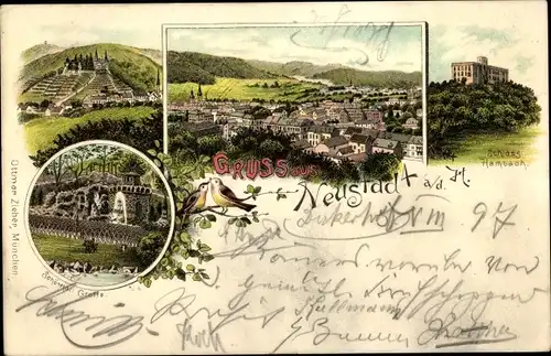 Litho Neustadt an der Weinstraße, Panorama, Schloss Hambach, Grotte