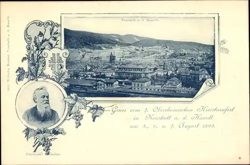 Ak Neustadt an der Haardt Neustadt an der Weinstraße, Panorama, 7. Oberrheinisch. Kreisturnfest 1899