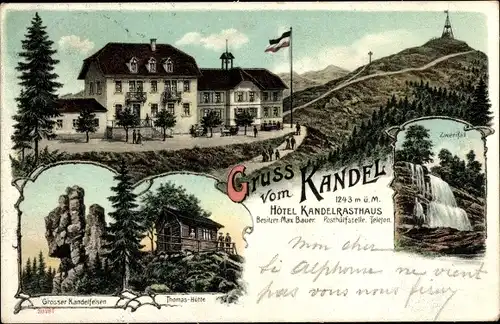 Litho Kandel St. Peter, Hotel Kandelrasthaus, Inh. M. Bauer, Großer Kandelfelsen, Thomas Hütte