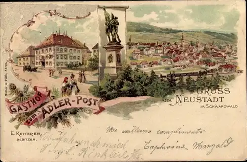 Litho Titisee Neustadt im Breisgau Hochschwarzwald, Gasthof zum Adler Post, Bes. E. Ketterer