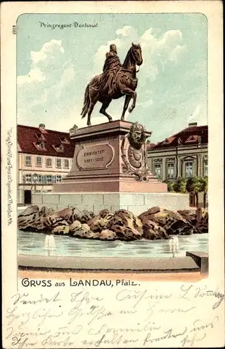 Litho Landau in der Pfalz, Prinzregent Denkmal
