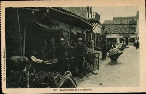 Ak Mazedonisches Straßenleben, Markt, Stände, Händler