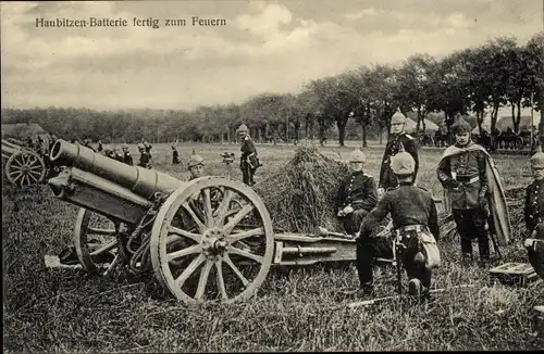 Ak Haubitzen Batterie fertig zum Feuern,  Deutsche Soldaten im Kaiserreich, I. WK